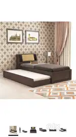 WOODSTAGE Sheesham Wood Single Size Trundle Bed with 1 Extra Pullout