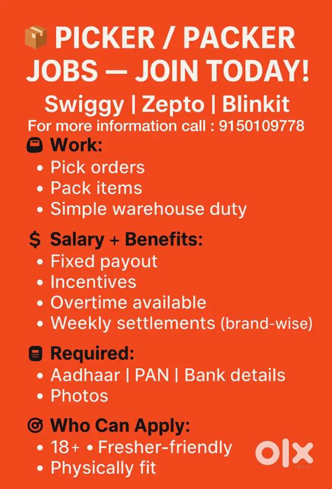 Picker and packer Swiggy zepto and blinkit