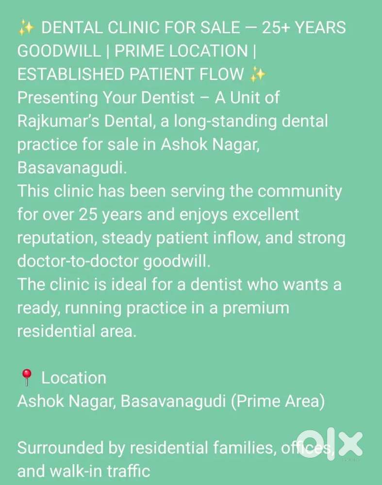 Fully equipped Dental clinic for sale