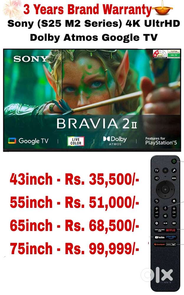 BrandNew Sony 75inch ( S25 M2 Model) 4K UltraHD Google Smart TV@25%OFF