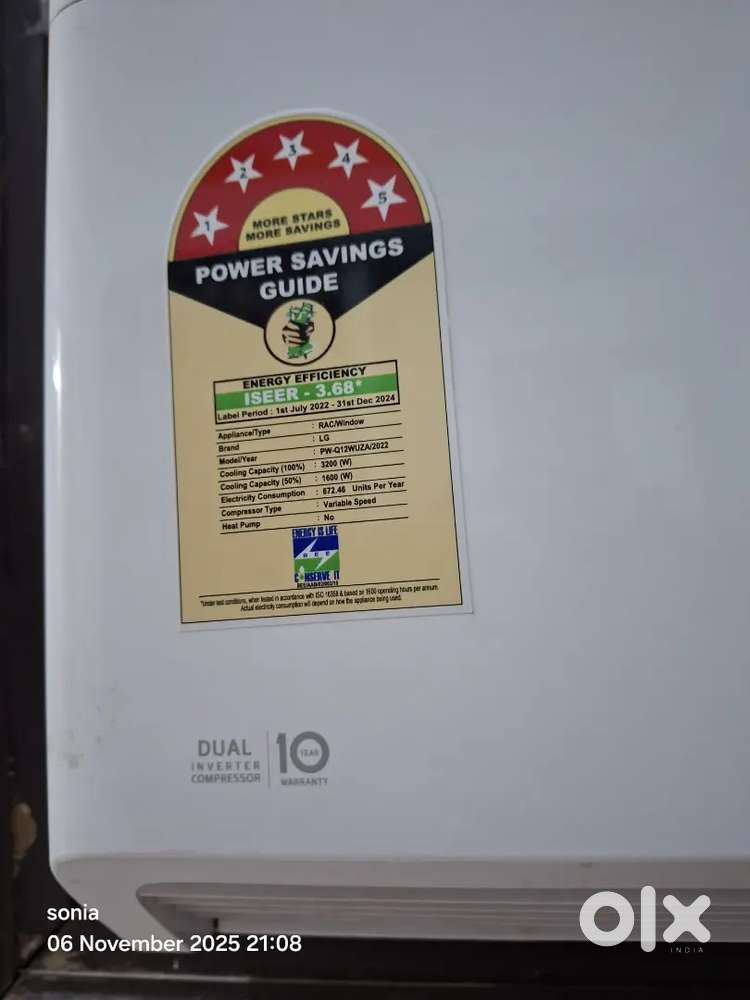 LG 1 TON AC 2 YEARS OLD 5 Star ac in very good condition