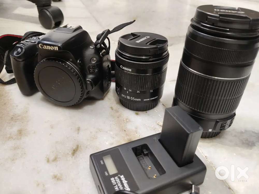 Canon 200d double lens and with three batteries and chargers for sale