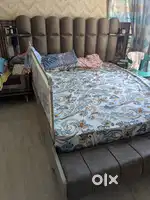Queen size double bed with storage, mattress and 2 side tables