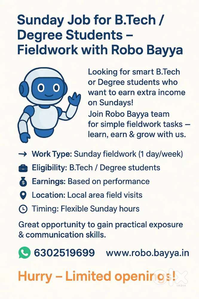 Sunday Job for B.Tech / Degree Students – Fieldwork with Robo Bayya