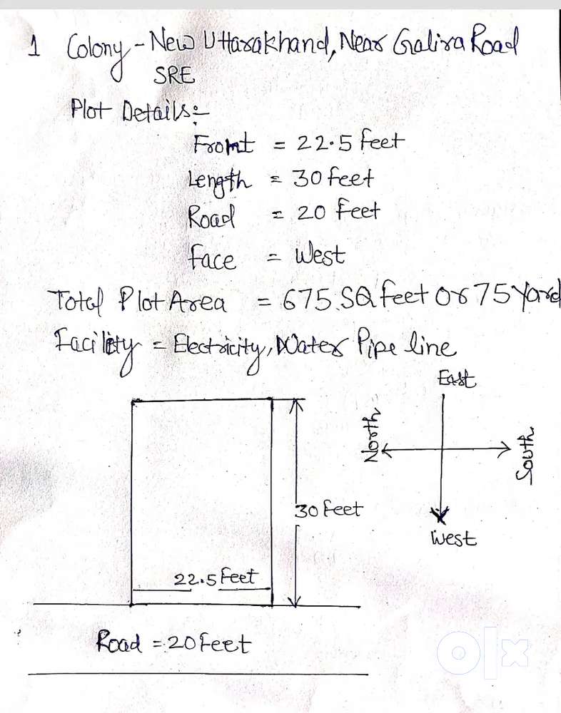 Plot 75 square yard. Dimensions are length 30 feet. Breadth 22.5 feet