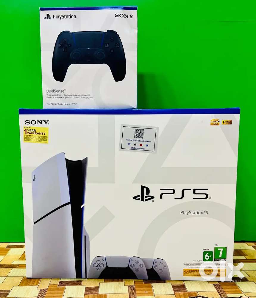 PS4 and PS5 console with original controller and accessories