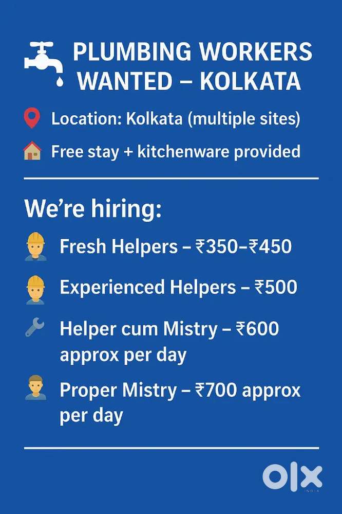 Plumbing workers wanted – Kolkata