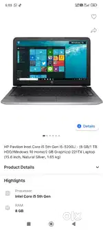 Hp laptop i5 RAM 8gb ROM 1TB Good condition