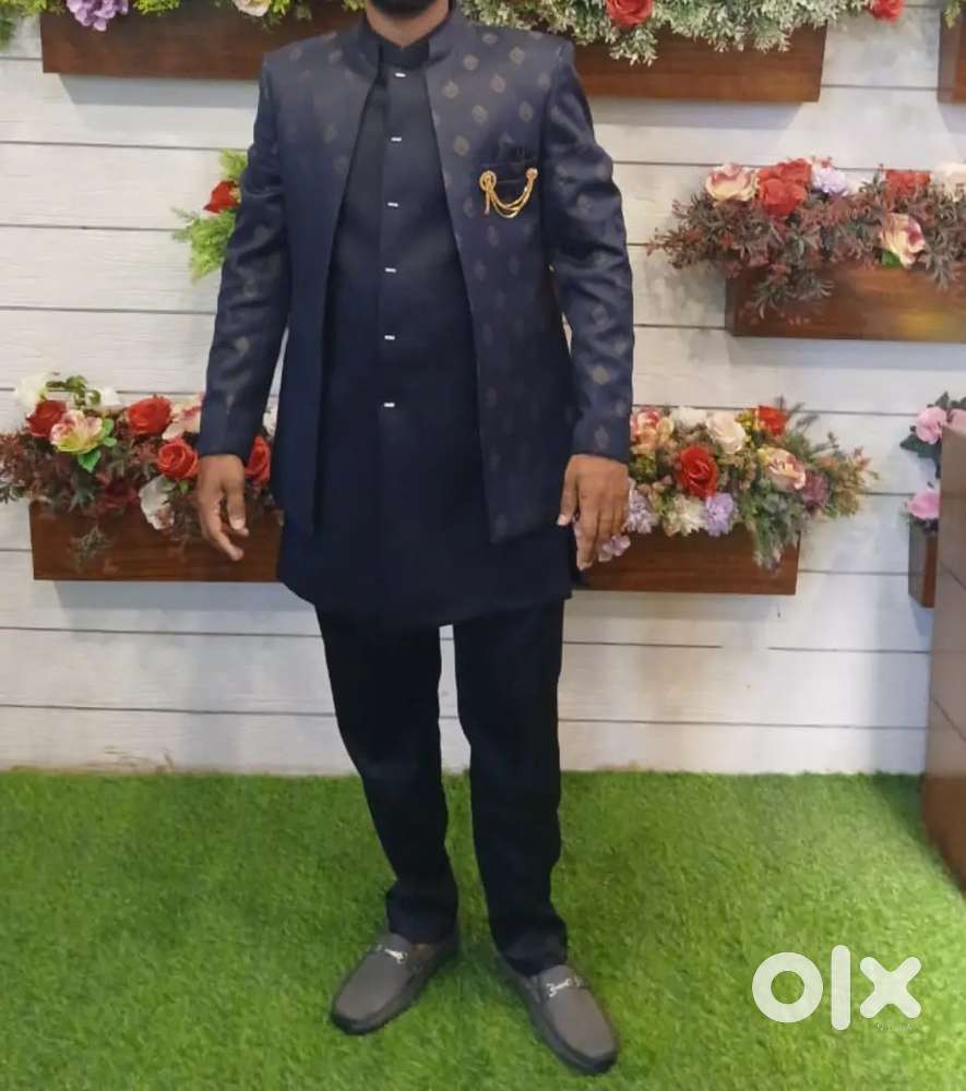 Men navy blue indo vestern set