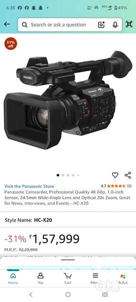 Panasonic x20 video camera 4K