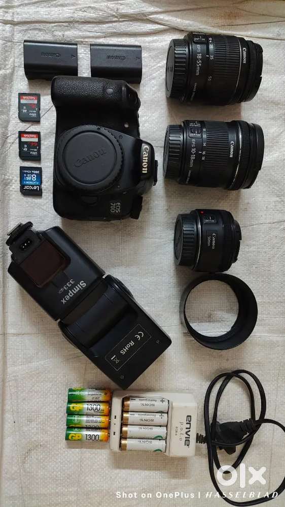 Canon EOS 70D Body and 18-55mm, 10-18mm, 50mm Lens and accessories.