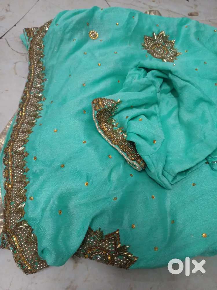 Beautiful heavy stitched saree with blouse and patycoat