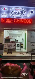 All rajwadi setup,  2 burner gas rang , led scoller, fridge,ss table