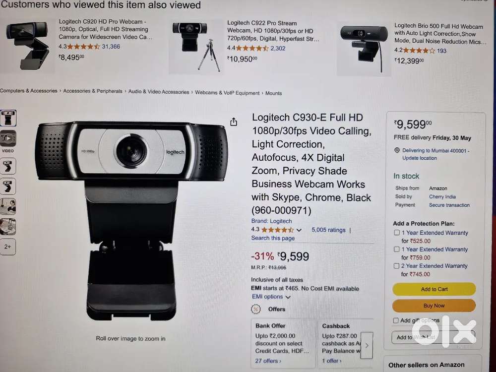 Logitech C930-E Full HD Webcam camera Use Macbook Dell Hp Lenovo