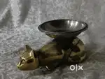 Antique pure brass solid heavy cat statue center table bowl very rear