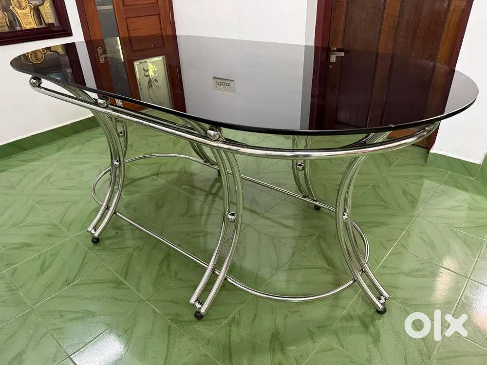 Steel Dining Table Only with Glass top