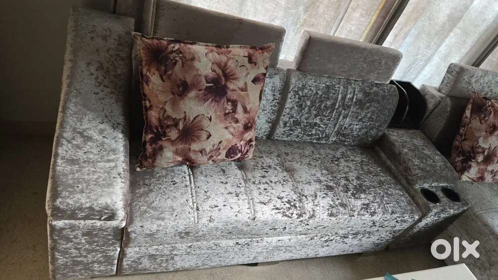 L shape Sofa set , 1wooden  diwan with 2 chairs & table