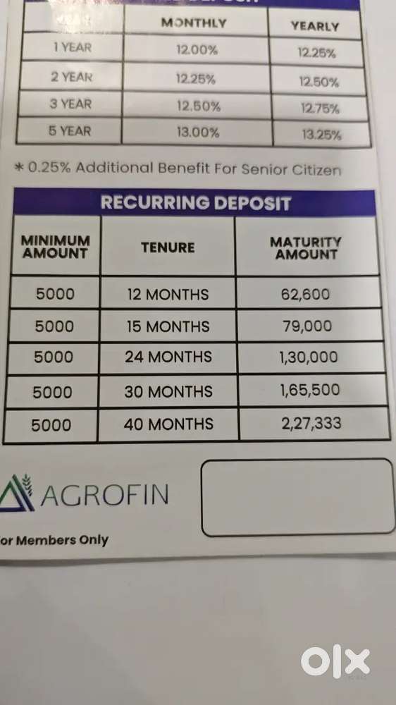 Financial Consultant urgently needs FD and RD.