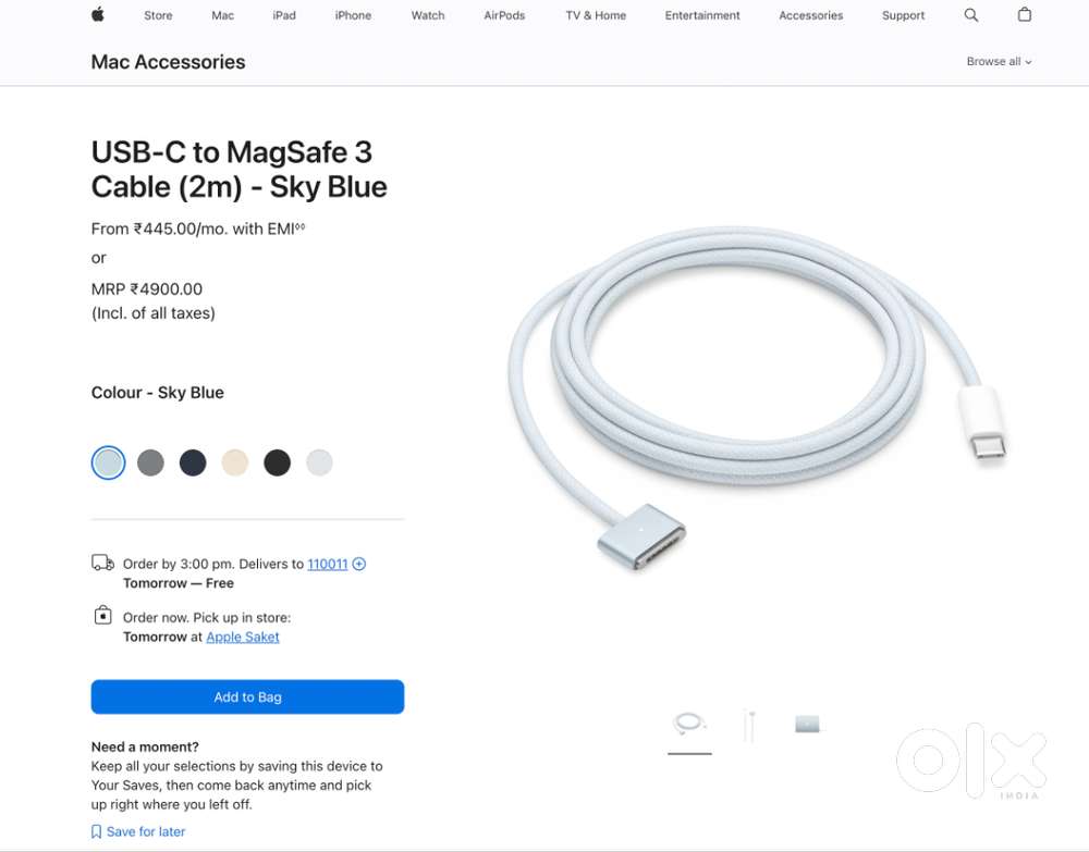 Apple Original USB C to Magsafe Charging Cable for Macbook Air/Pro