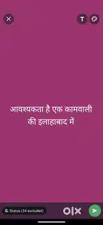 आवश्यकता है एक कामवाली की इलाहाबाद में । आकर्षक सैलरी