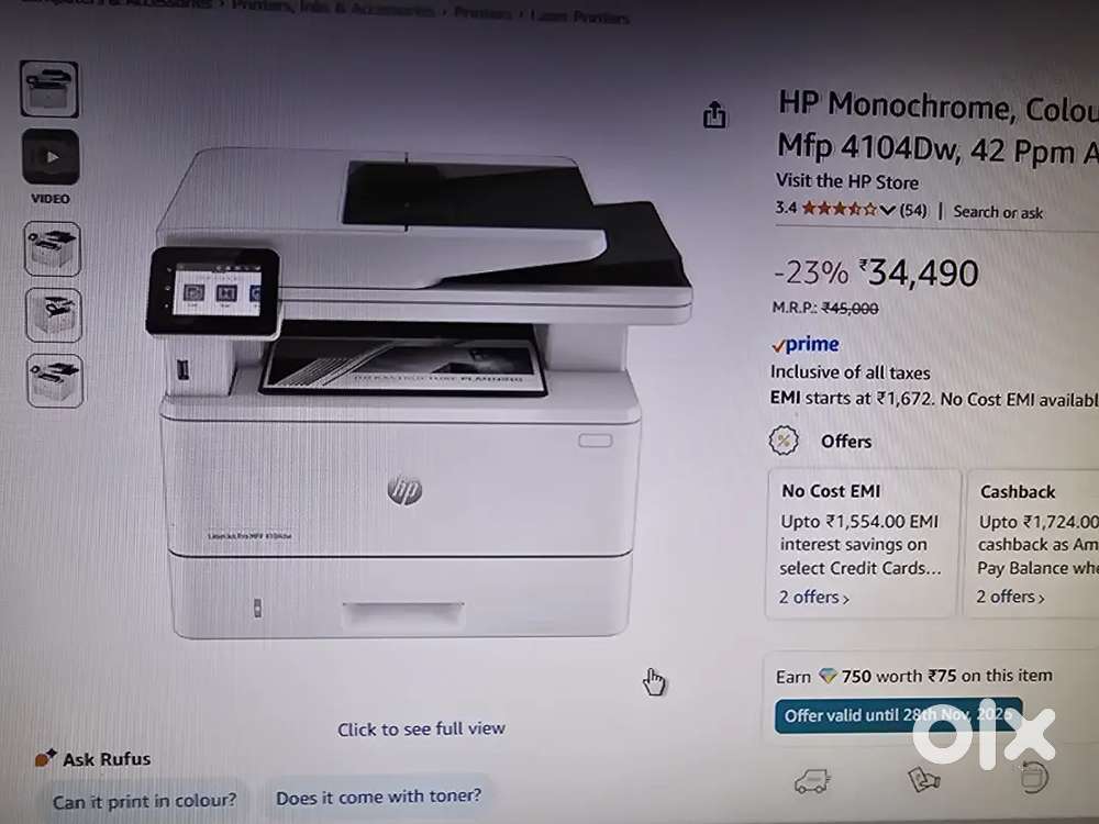 HP Laser printer jet pro MFP 4104dw with wifi white color