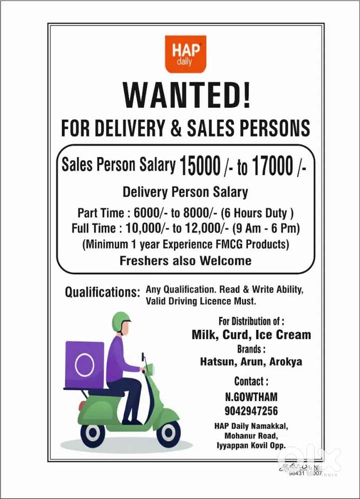 Employees required for various positions