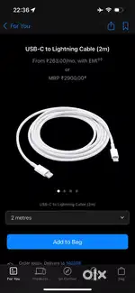 Apple org type c to lightning cable 2mtr