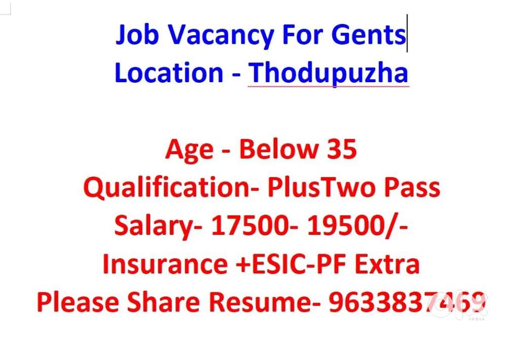 Job vacancy for gents