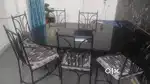 6 chair with glass top dining table metal