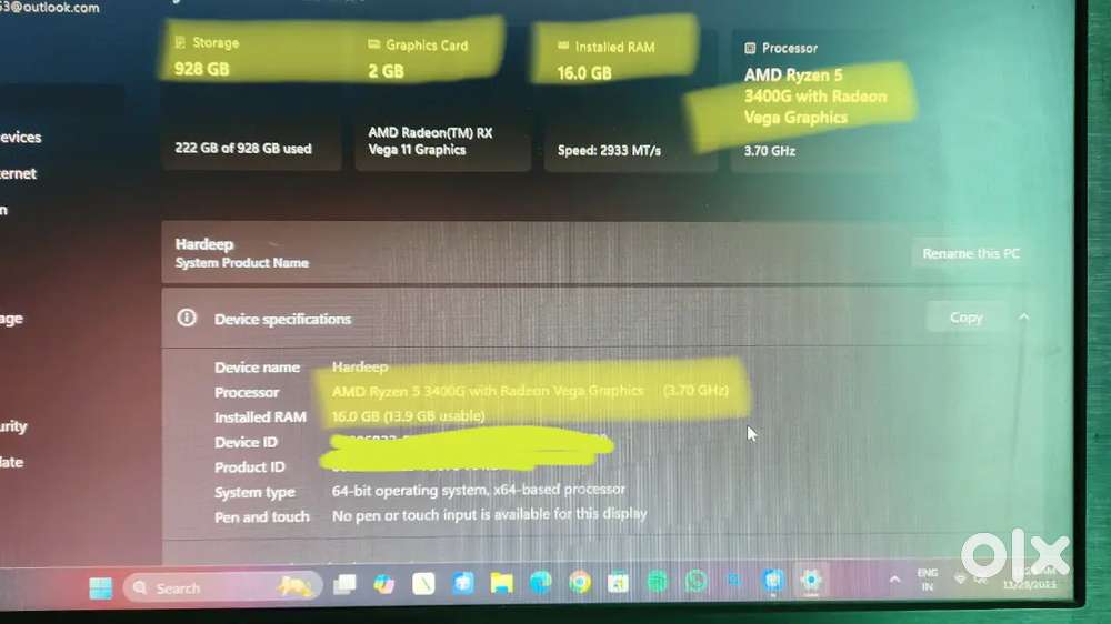 Ryzen 5 3400g Pc, 2year warranty pending