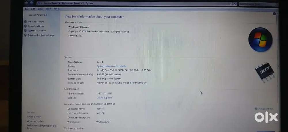 Acer aspire i5 2nd gen laptop