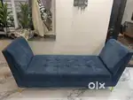 Blue velvet sofa/ couch with golden legs
