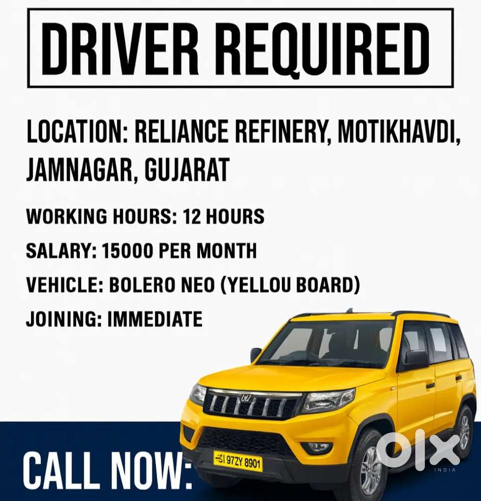 Driver For Bolero Neo at Jamnagar Refinery