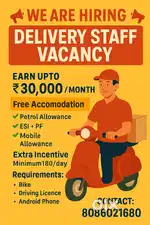 Want delivery staff for kochi .free accomadation