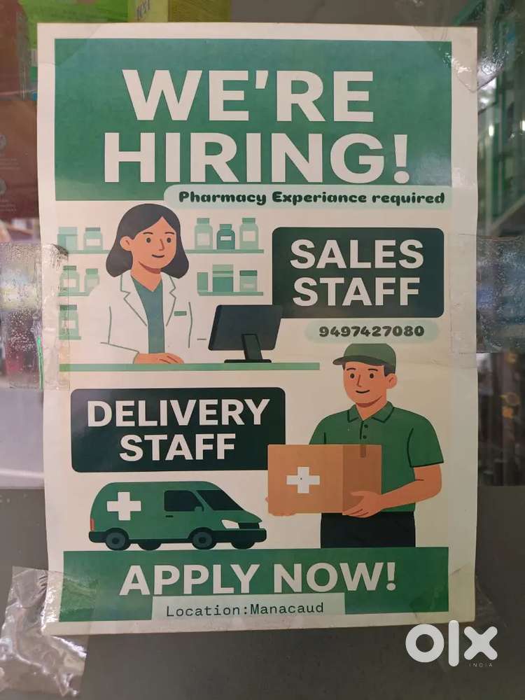 Pharmacy sales man and Pharmacy delivery staff #Pharmacy jobs