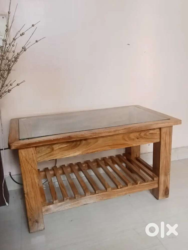 Wooden Teapoy with glass