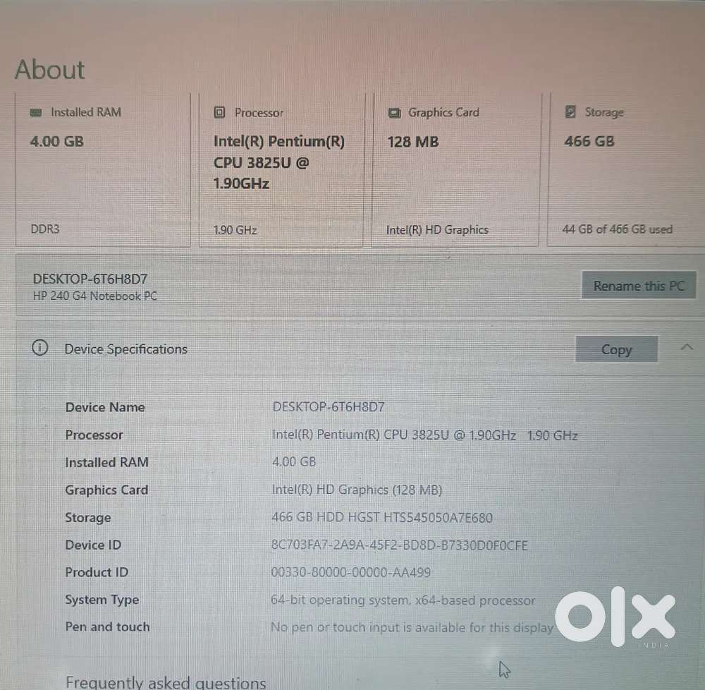 Hp notebook 240 g4 4gb 500rom