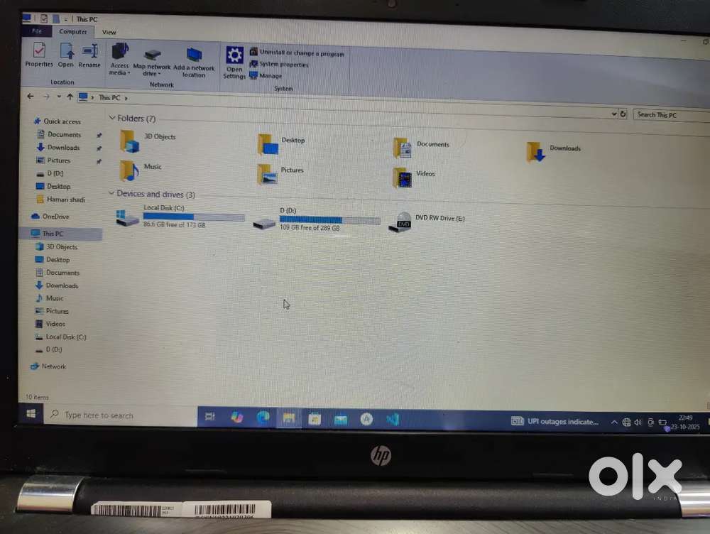 HP laptop i5 7th gen 512GB SSD 8GB RAM