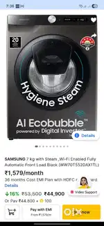 Samsung washing machine 7kg Front Loader with Add Wash