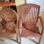 Two palistic chair one round table