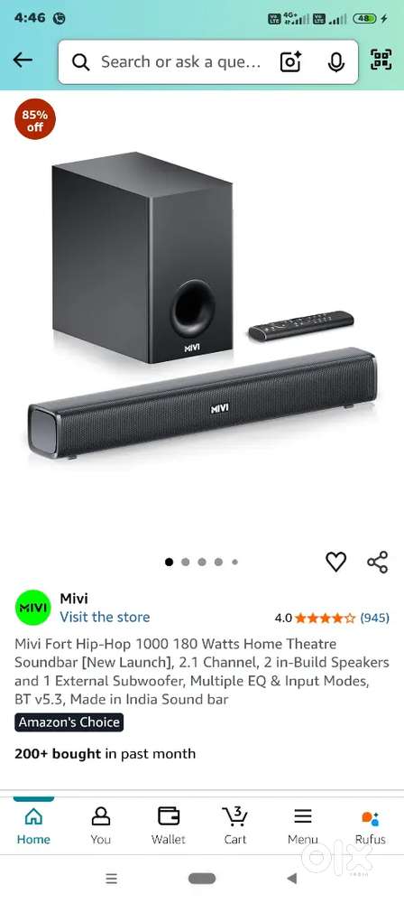 Mivi FORT HIP-HOP 1000-blac sound bar 180 wats