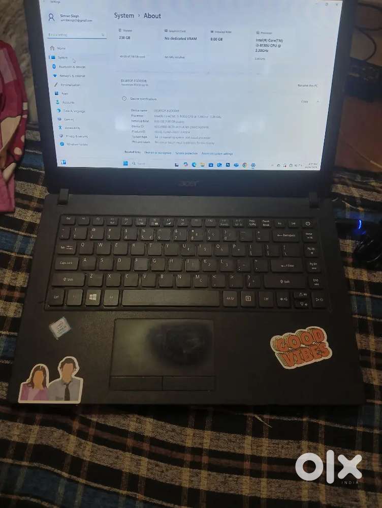 Acer i3 8Gb Ram 256 Storage
