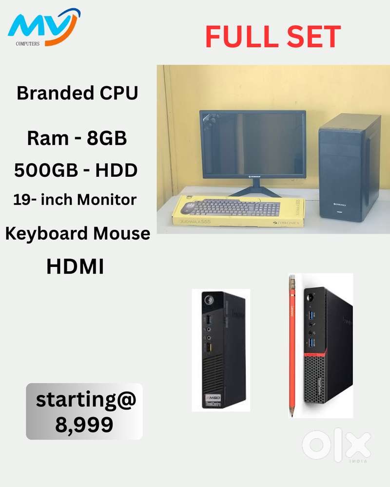 Full Set  CPU - Branded  Ram - 8GB DDR3  Hard disk - 500GB