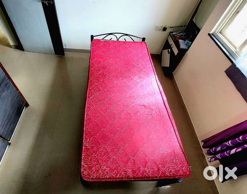 Single Metal Bed with Red Mattress - 7 Years Old - Good Condition