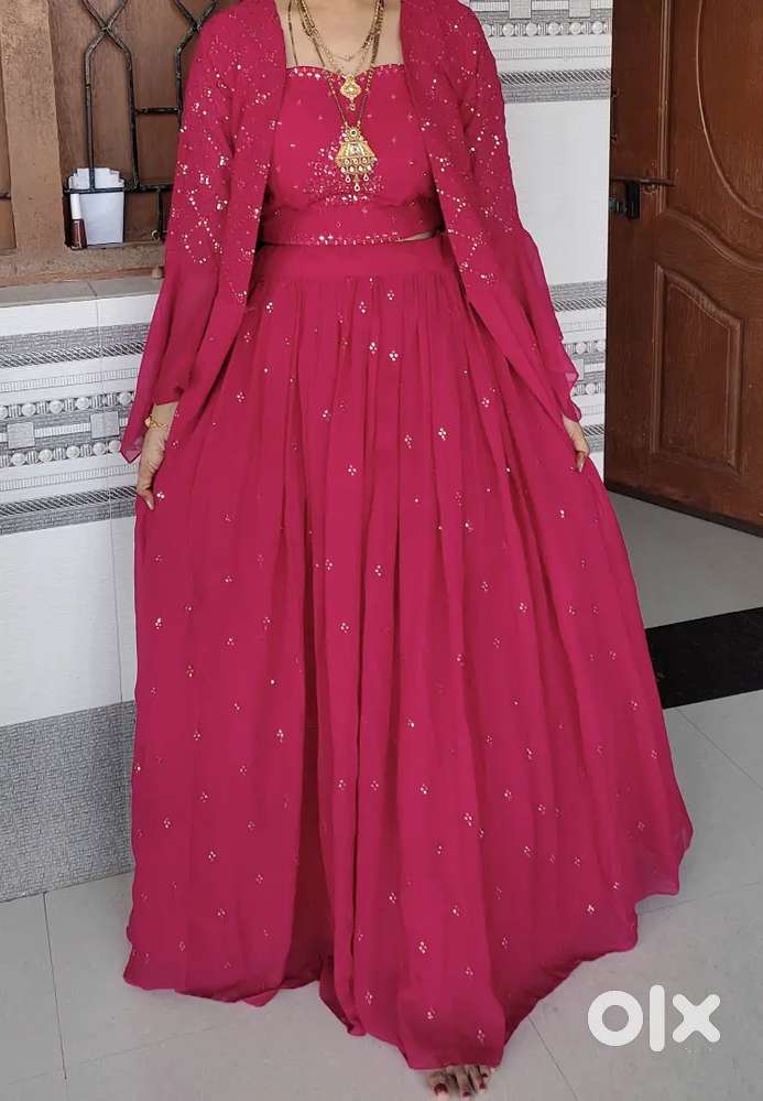 Pink crop top 3 piece dress party & festive wear