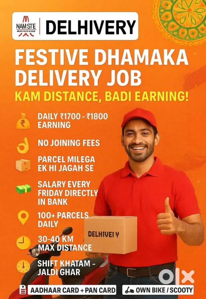 Delivery Riders Wanted in Delhi NCR  Earn ₹1700–₹1800 Daily