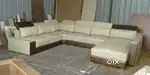 Cream and gray colour rexine U shape sofa set