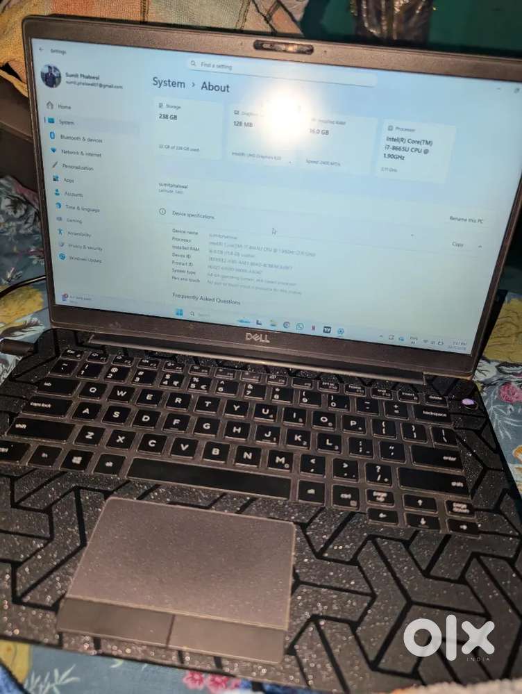 Dell i7 8th gen 16GB/256GB