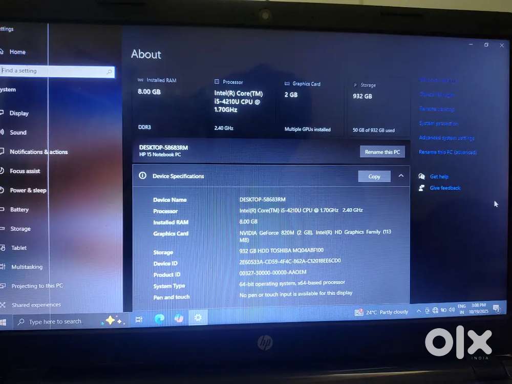 HP 15 Notebook  Intel i5  8GB RAM  2GB NVIDIA Graphics  1TB HDD
