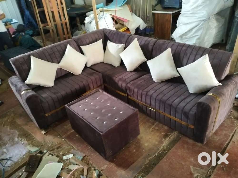 FULL BROWN COLOUR WITH L SHAPE SOFA AND GOLDEN PATTI AVAILABLE IN NZ